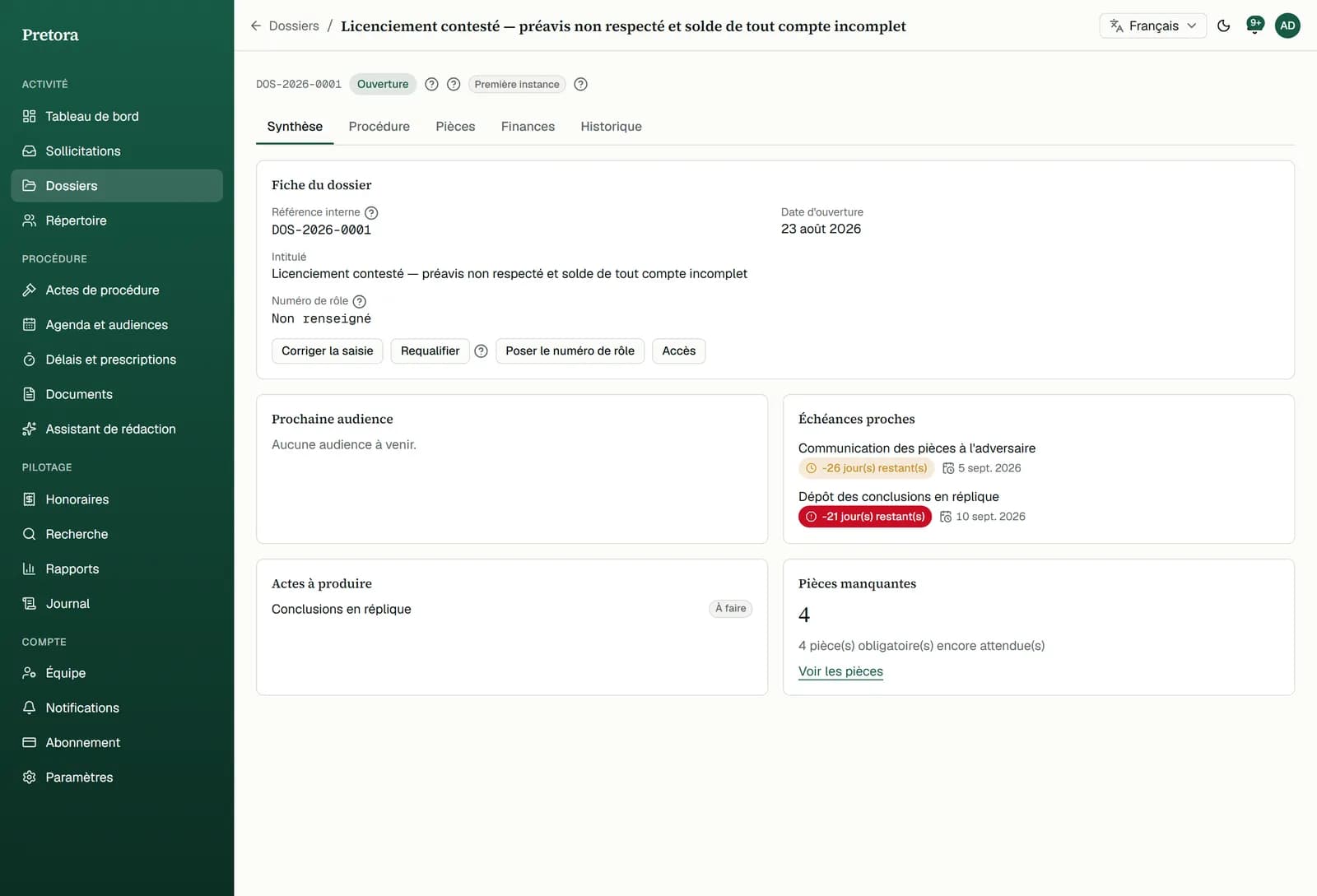 Pretora — synthèse d'un dossier contentieux