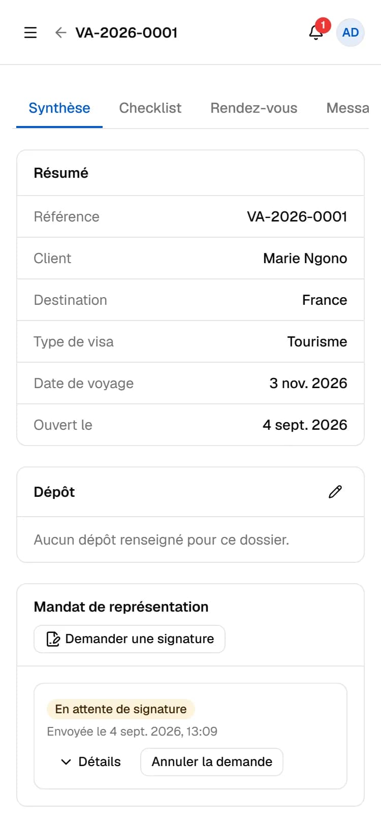 Consula sur téléphone — synthèse d'un dossier de visa